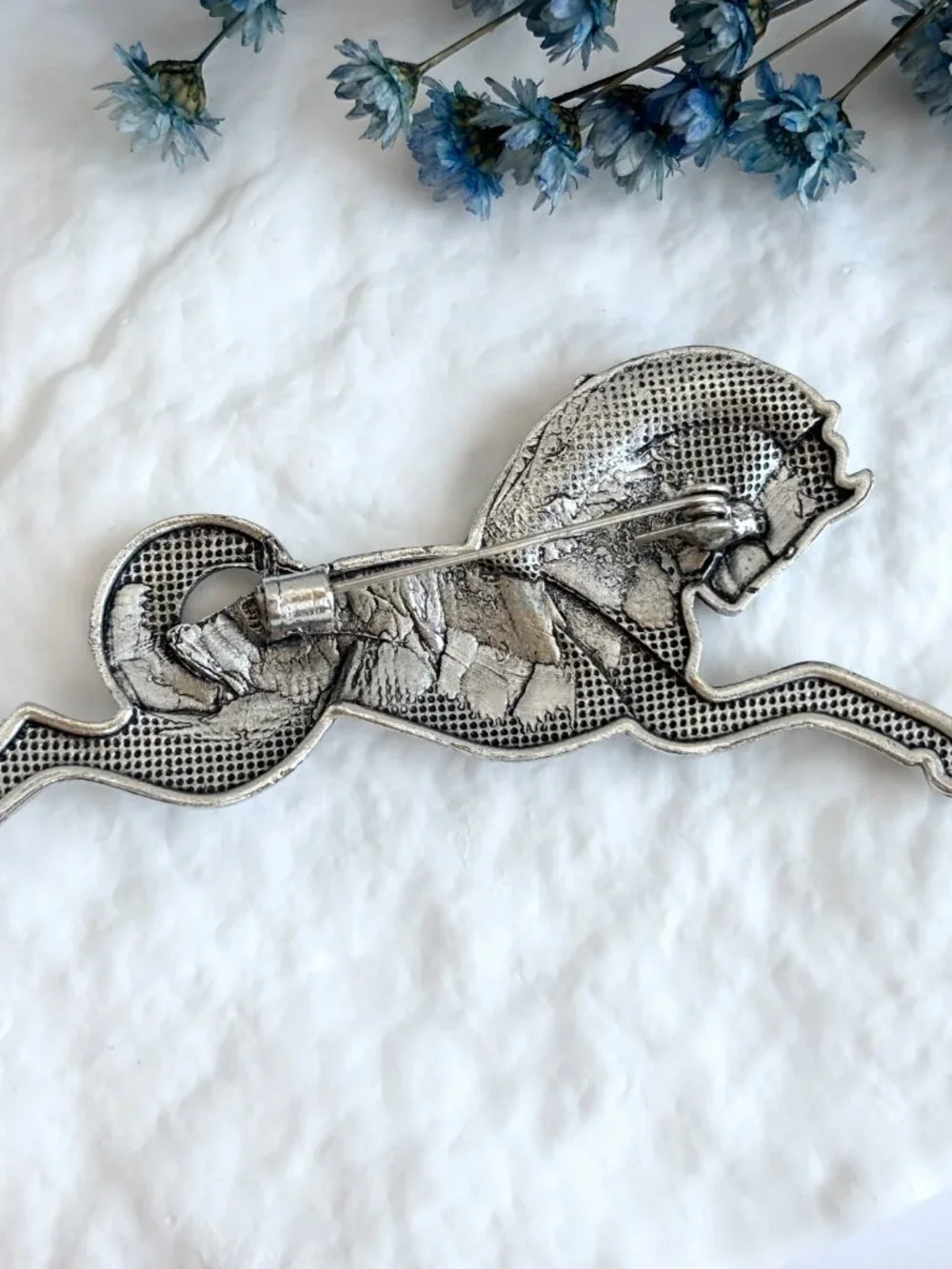 Leaping Horse Figural Silver Toned Vintage Inspired Textured Brooch Pin